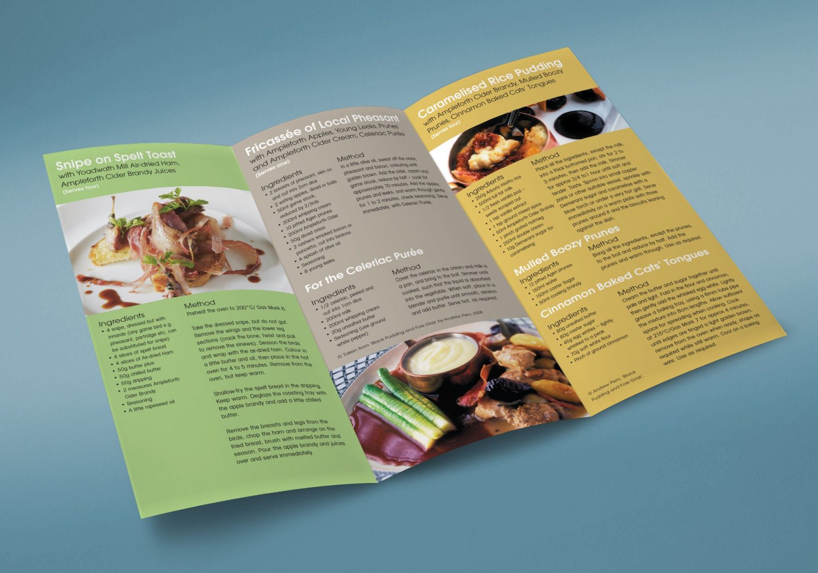 An A4 folded leaflet design for Ampleforth Abbey Drinks recipes