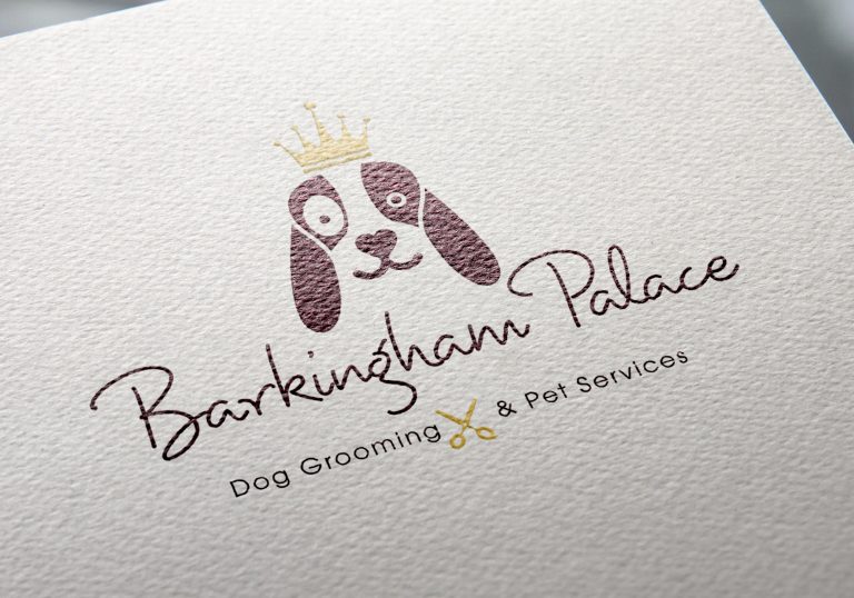 Close up of a Logo on letterhead paper for Barkingham Palace dog grooming services
