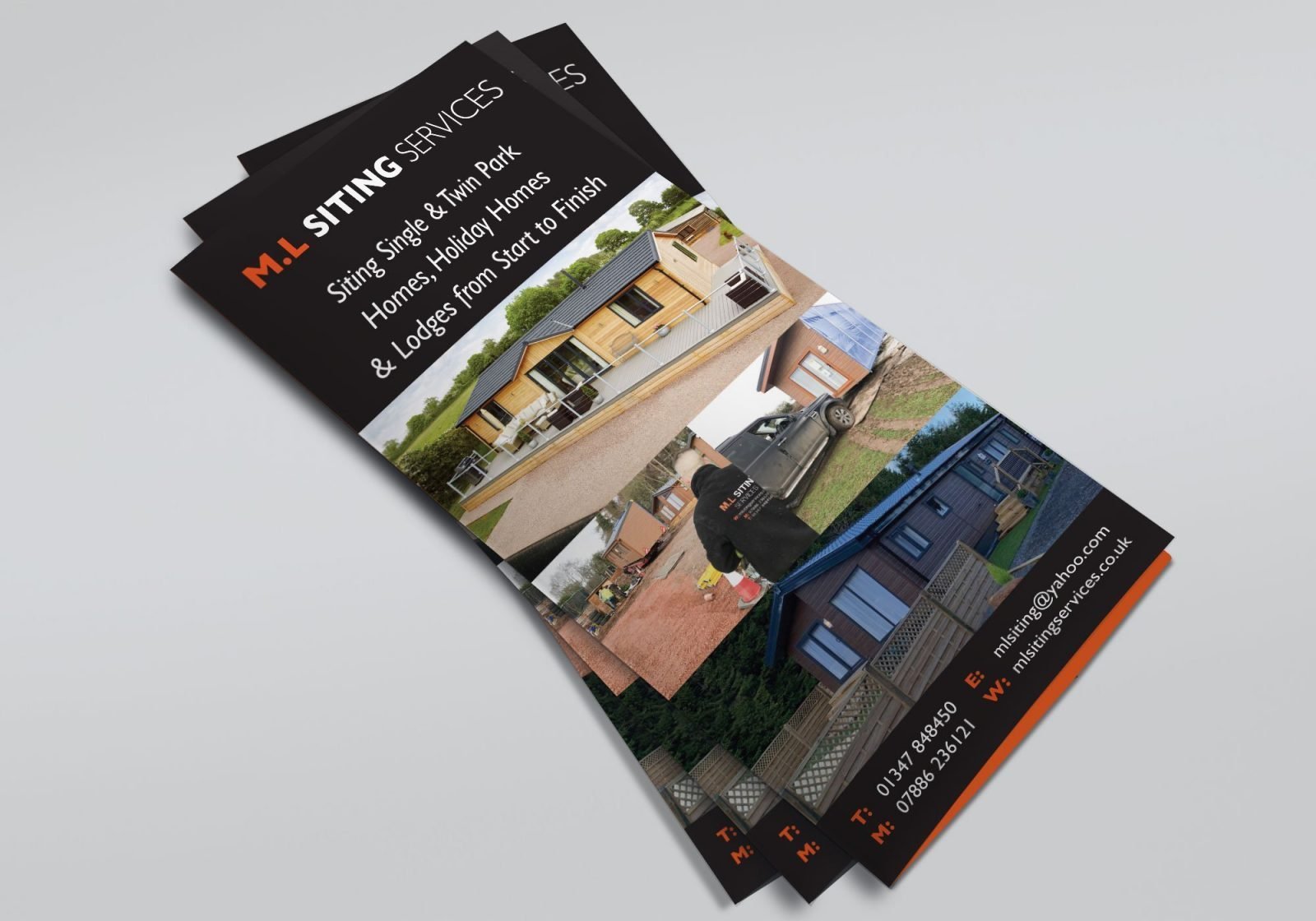 An A4 folded leaflet design for M.L Siting Services, showing the front page