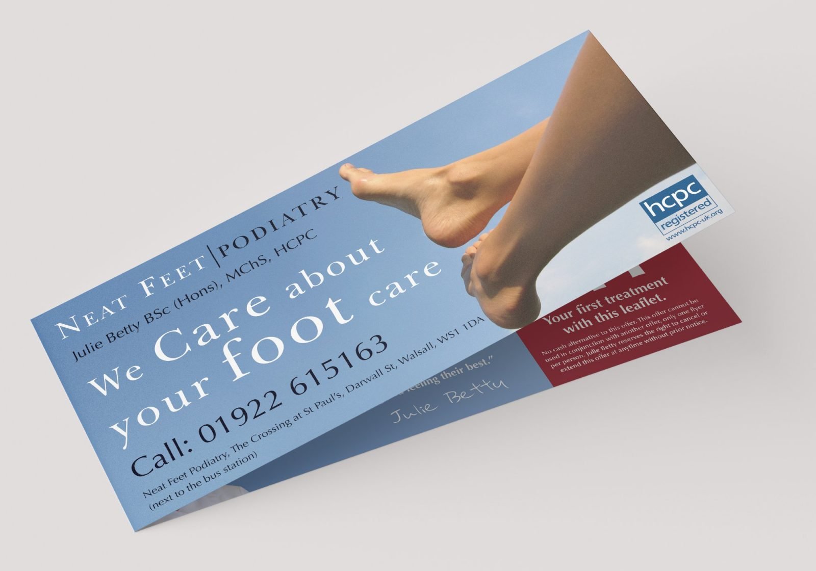 1/3 A4 leaflet for Julie Betty Podiatry
