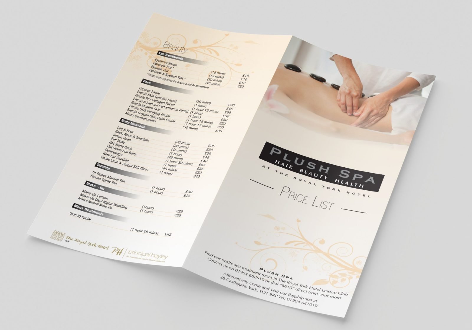 A Folded A4 Leaflet for Push Spa Hair dressers showing the front and back pages