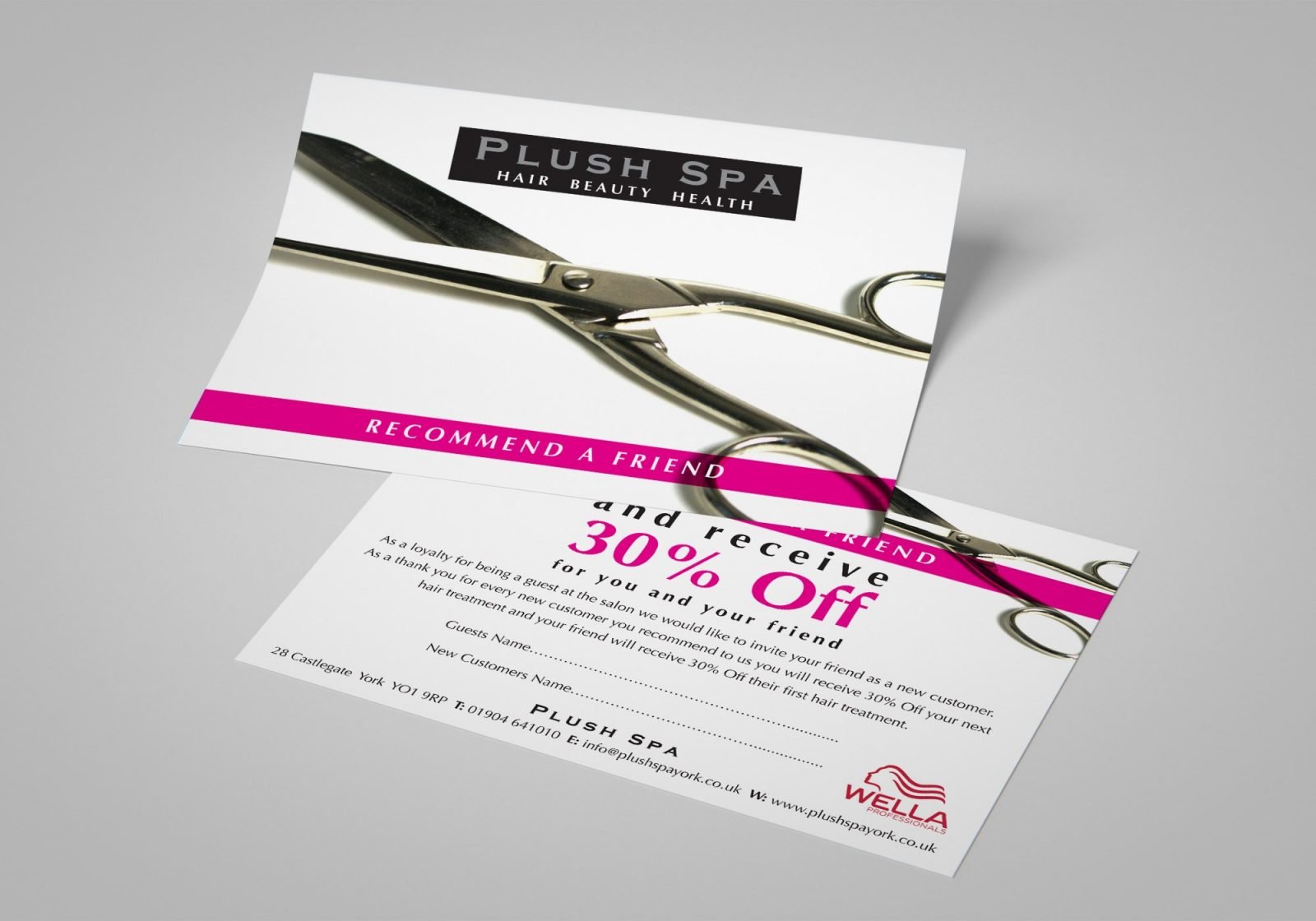 Front and back of a voucher for Push Spa Hair dressers