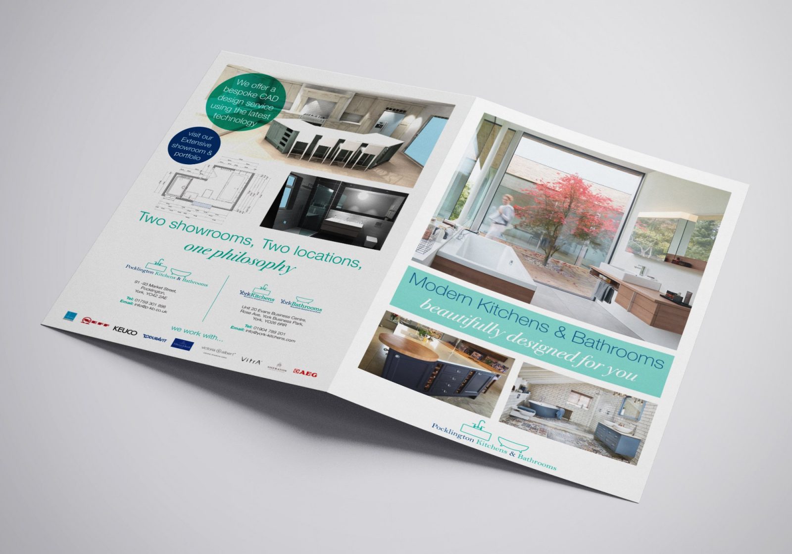 A4 Brochure for Pocklington Bathrooms and Kitchens showing the front and back pages