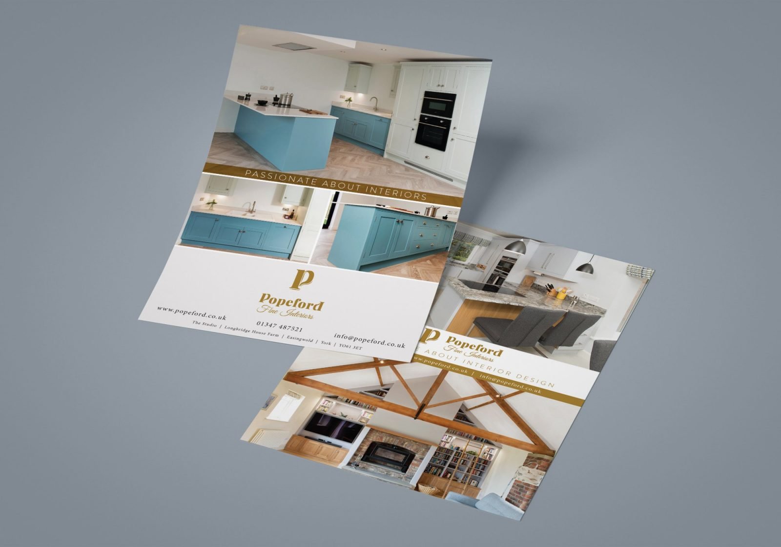 A5 leaflet design for Popeford Interior Designers showing both sides