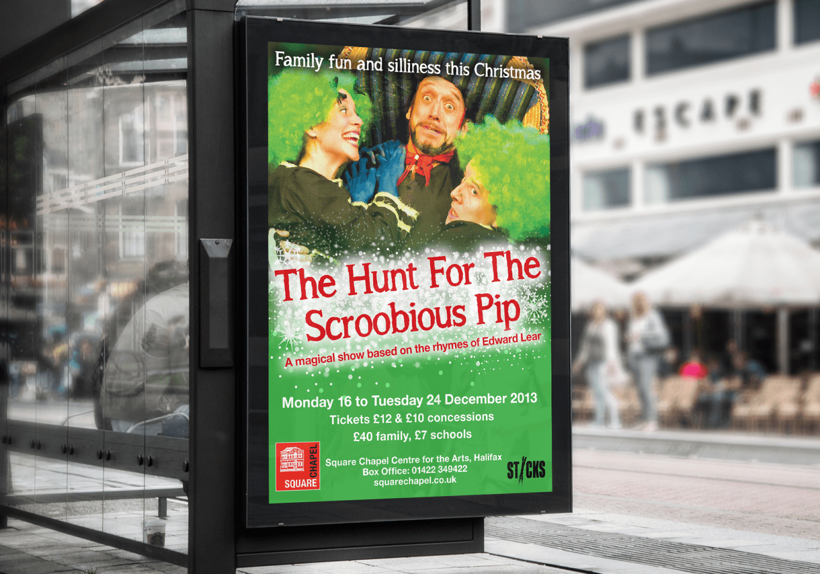 A poster design in a bus Shelter for Square Chapel centre for the Arts in Halifax