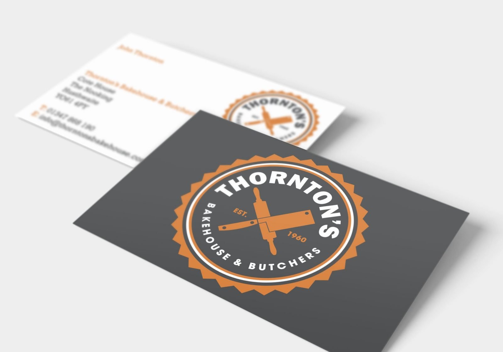 A business card design for Thornton's Butchers and Bakehouse