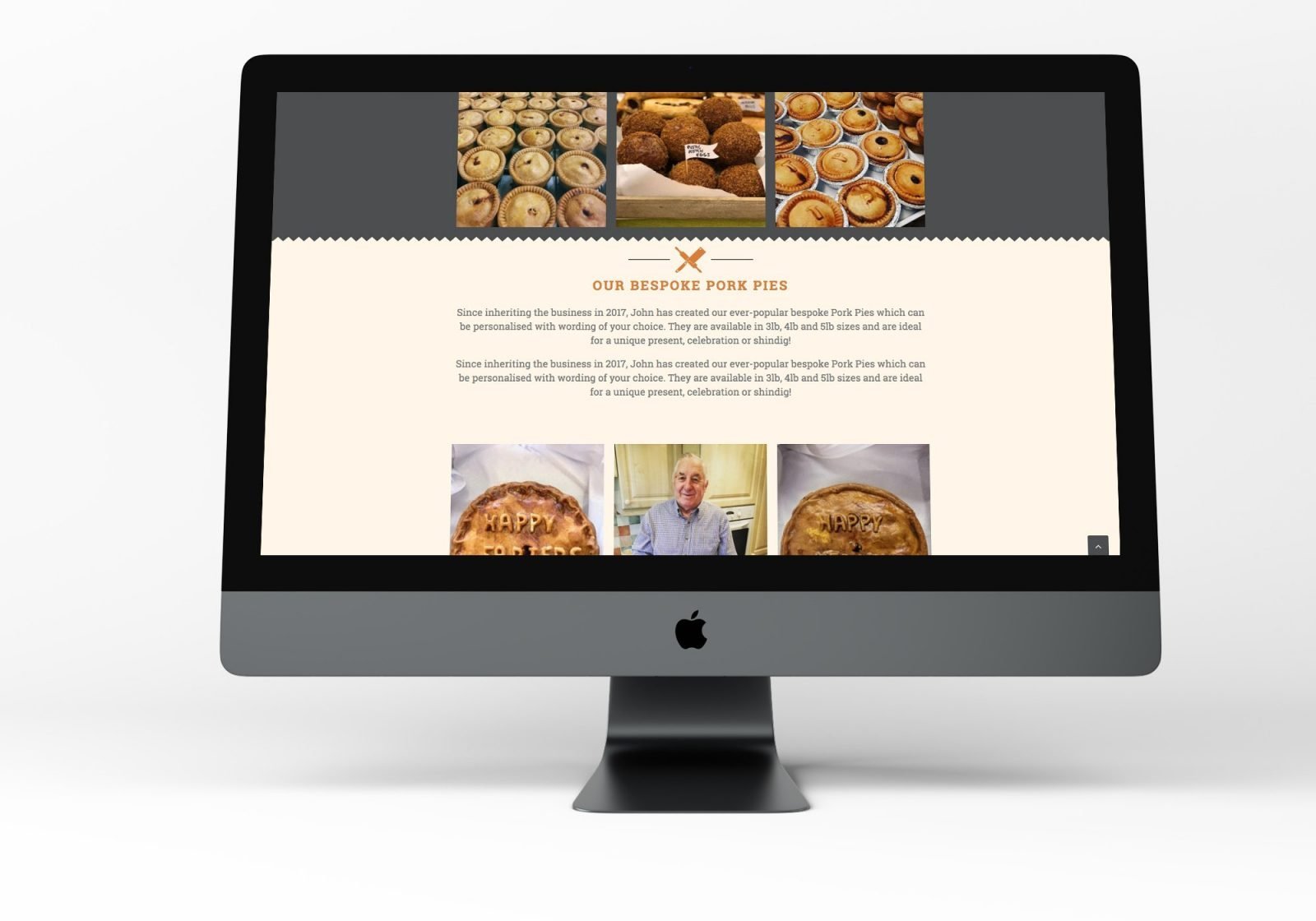 A Computer showing the home page for Thornton's Butchers and Bakehouse website design