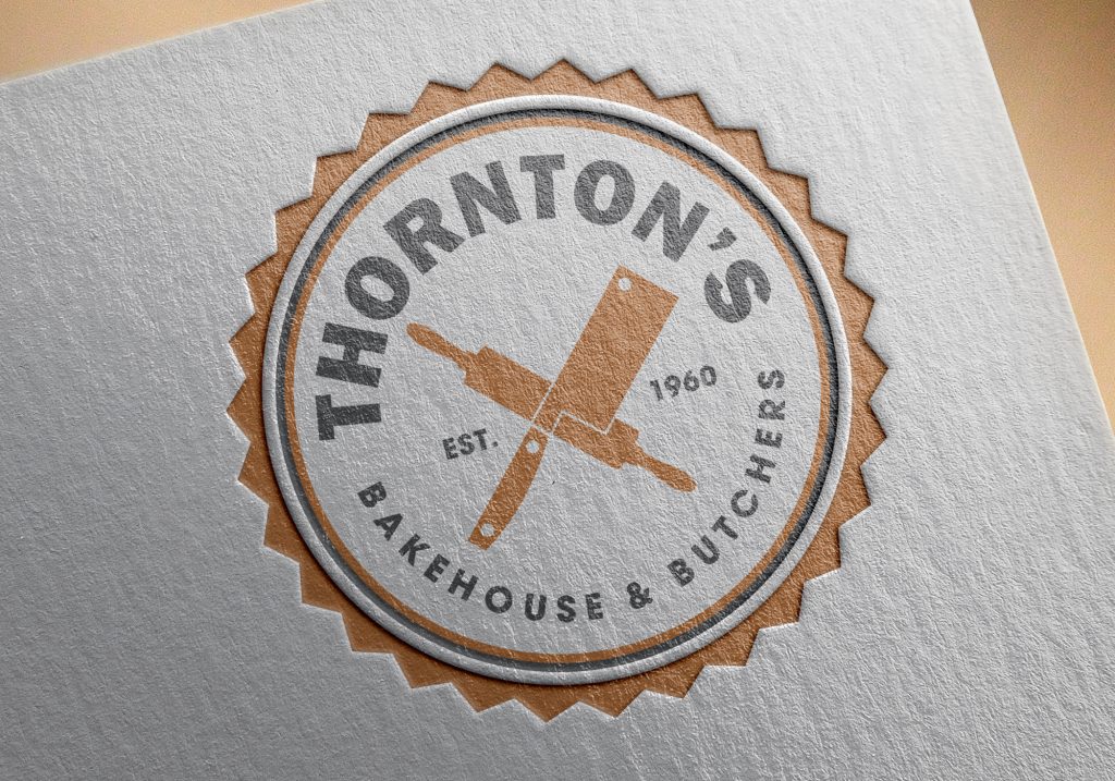 A close up of the logo on paper for Thornton's Butchers and Bakehouse