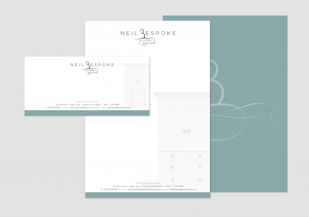 Neil Bespoke Stationery showing compliment slip and letterhead